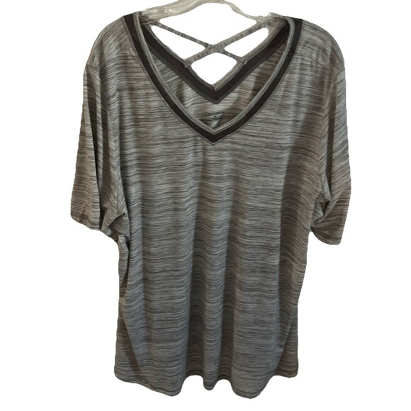 Catherines Top Blouse 3X Gray Strap Back Tunic V Neck Plus NEW - Picture 1 of 4